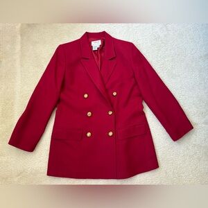 Vintage Talbots red double breasted 100% worsted wool blazer gold buttons, sz 6P